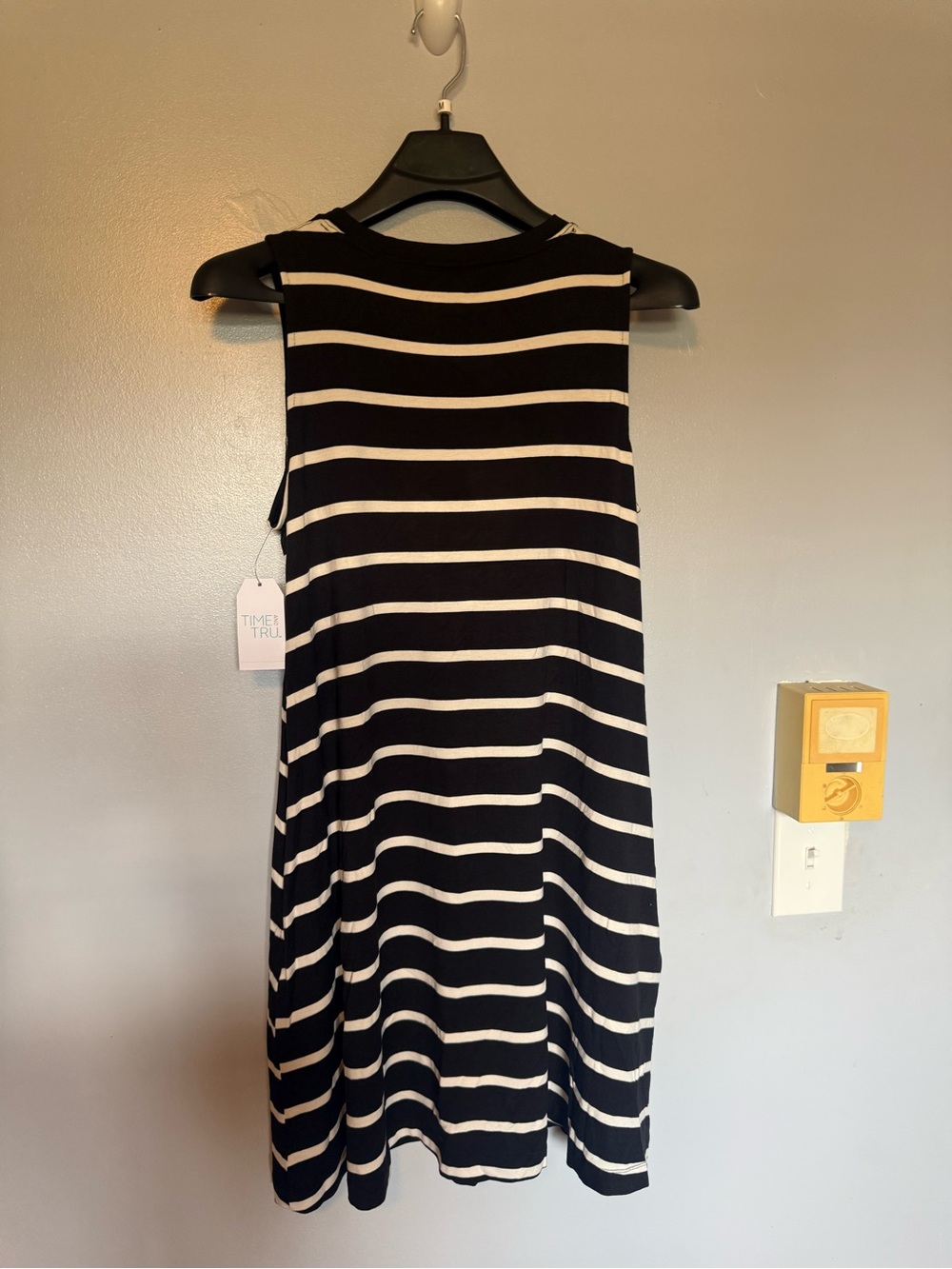 Time and Tru Black & White Striped Sleeveless Crewneck Dress